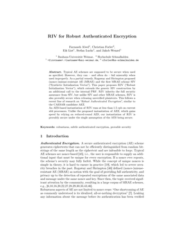 RIV for Robust Authenticated Encryption