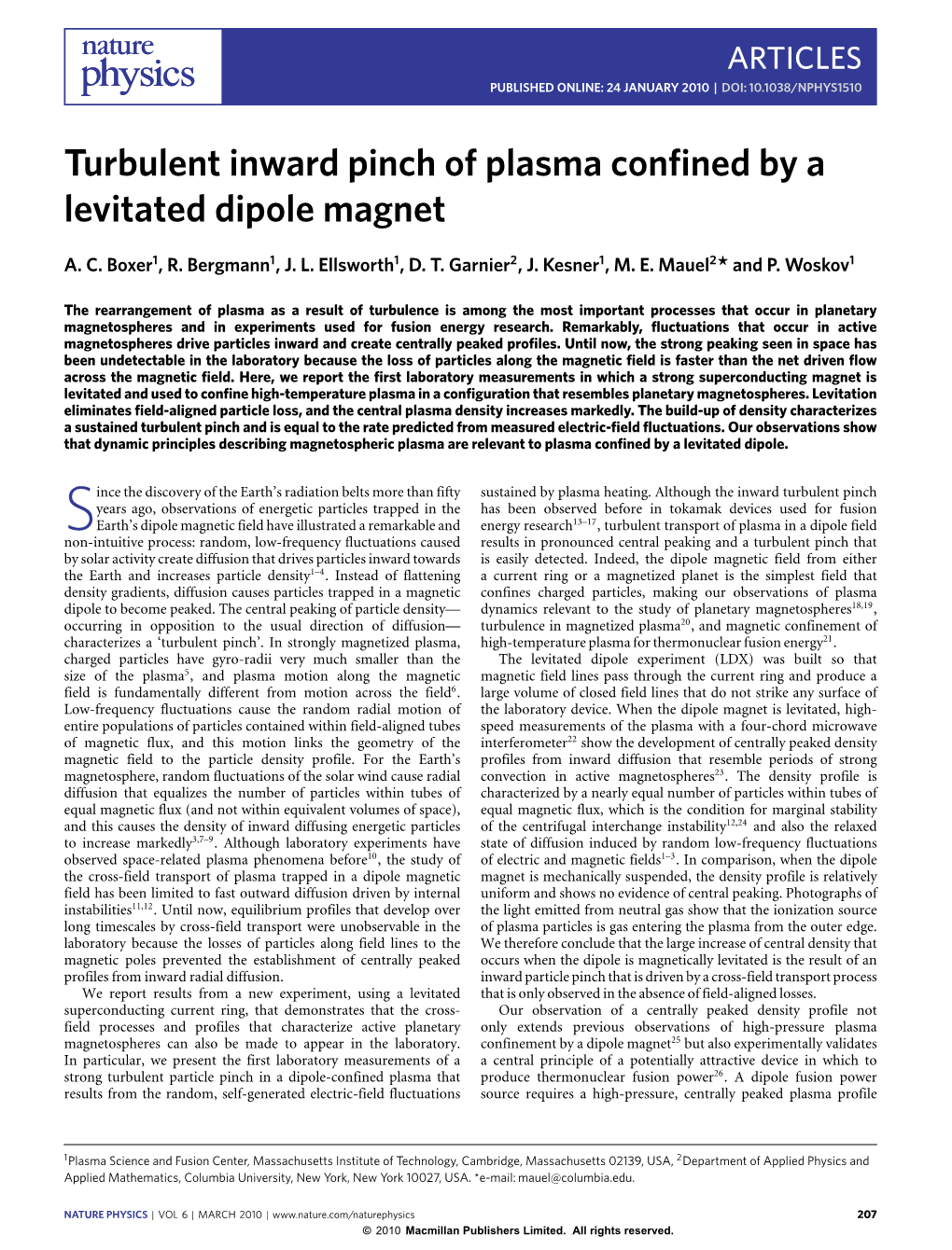 Turbulent Inward Pinch of Plasma Confined by a Levitated Dipole Magnet