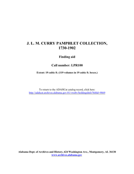 J. L. M. Curry Pamphlet Collection Finding