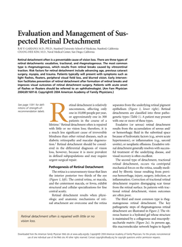 Evaluation and Management of Suspected Retinal Detachment