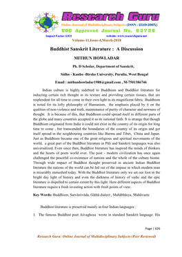 Buddhist Sanskrit Literature : a Discussion MITHUN HOWLADAR