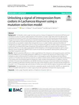 Unlocking a Signal of Introgression from Codons in Lachancea Kluyveri Using a Mutation-Selection Model Cedric Landerer1,2,3* , Brian C