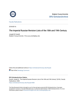 The Imperial Russian Revision Lists of the 18Th and 19Th Century