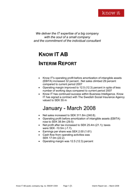 Knowit Interim Report Q1 2008