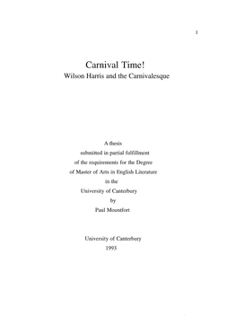 Carnival Time! : Wilson Harris and the Carnivalesque