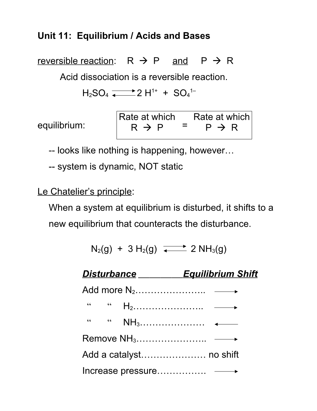 Unit 11: Equilibrium / Acids and Bases