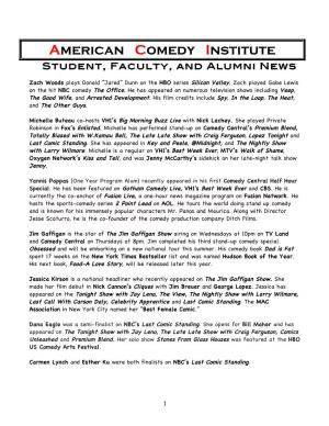 American Comedy Institute Student, Faculty, and Alumni News