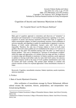 Cognition of Ascetic and Amorous Mysticism in Islam