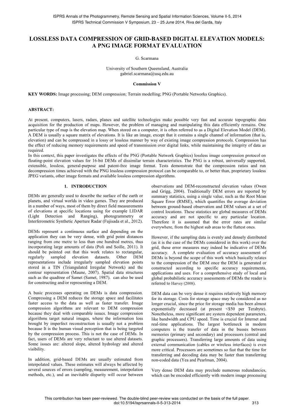 Lossless Data Compression of Grid-Based Digital Elevation Models: a Png Image Format Evaluation