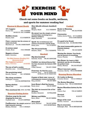 EXERCISE YOUR MIND Check out Some Books on Health, Wellness, and Sports for Summer Reading Fun!