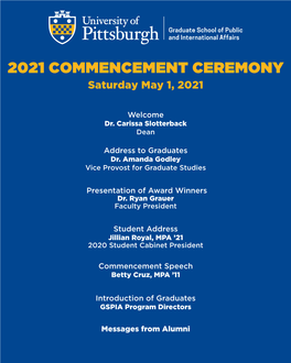 2021 COMMENCEMENT CEREMONY Saturday May 1, 2021