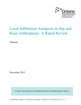 Local Infiltration Analgesia in Hip and Knee Arthroplasty: a Rapid Review