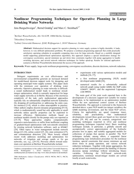 Nonlinear Programming Techniques for Operative Planning in Large Drinking Water Networks Jens Burgschweiger1, Bernd Gnädig2 and Marc C