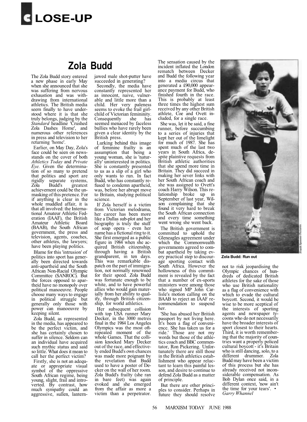 LOSE-UP Zola Budd