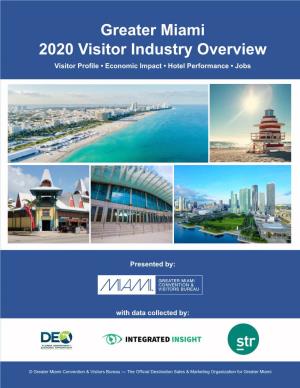 Greater Miami 2020 Visitor Industry Overview Visitor Profile • Economic Impact • Hotel Performance • Jobs