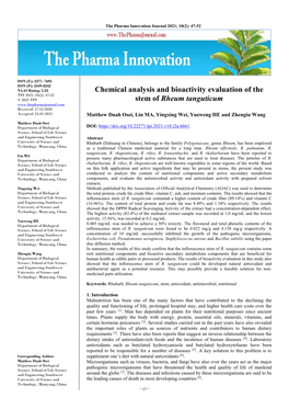 Chemical Analysis and Bioactivity Evaluation of the Stem of Rheum