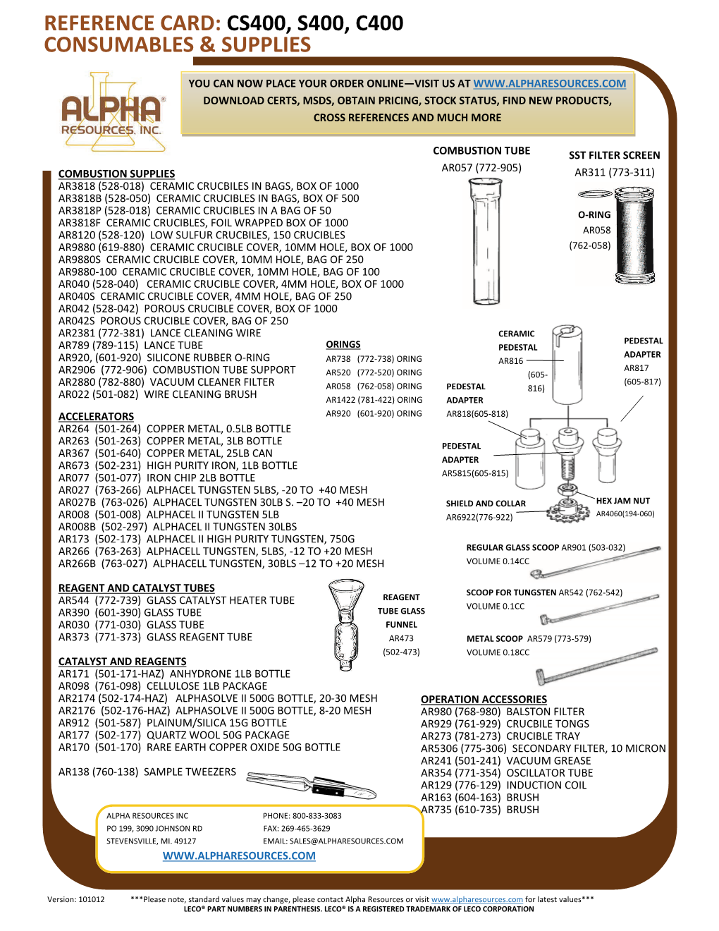 Reference Card: Cs400, S400, C400 Consumables & Supplies