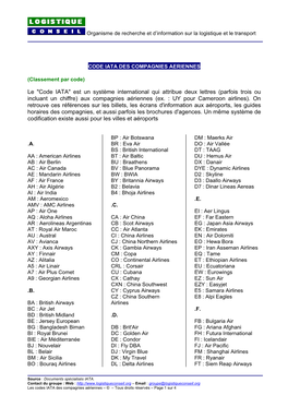 Codes Iata Des Compagnies Ariennes