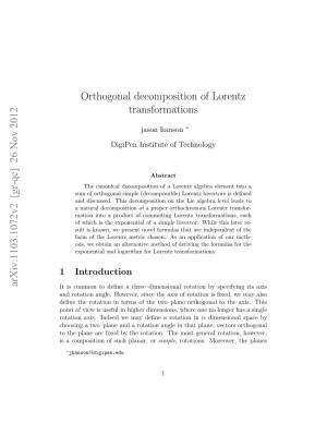 Orthogonal Decomposition of Lorentz Transformations