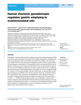 Human Chorionic Gonadotropin Regulates Gastric Emptying in Ovariectomized Rats
