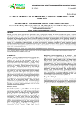 Review on Phorbol Ester Degradation of Jatropha Seed Cake for Its Use As Animal Feed