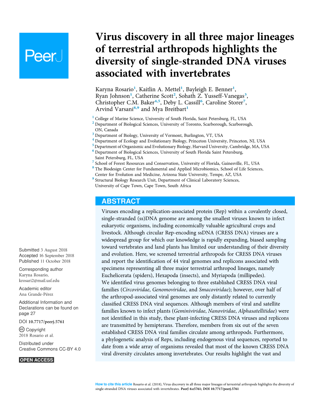 Virus Discovery in All Three Major Lineages of Terrestrial Arthropods Highlights the Diversity of Single-Stranded DNA Viruses Associated with Invertebrates