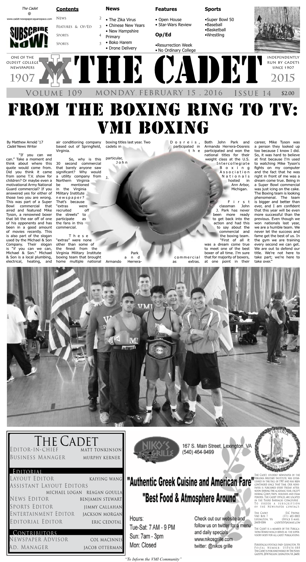 VMI BOXING by Matthew Arnold ‘17 Air Conditioning Company Boxing Titles Last Year