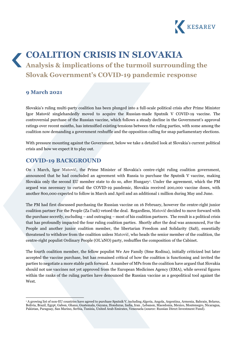 Kesarev Insight | Coalition Crisis in Slovakia | March 2021