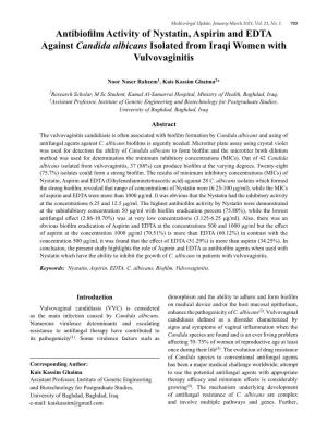 Antibiofilm Activity of Nystatin, Aspirin and EDTA Against Candida Albicans Isolated from Iraqi Women with Vulvovaginitis