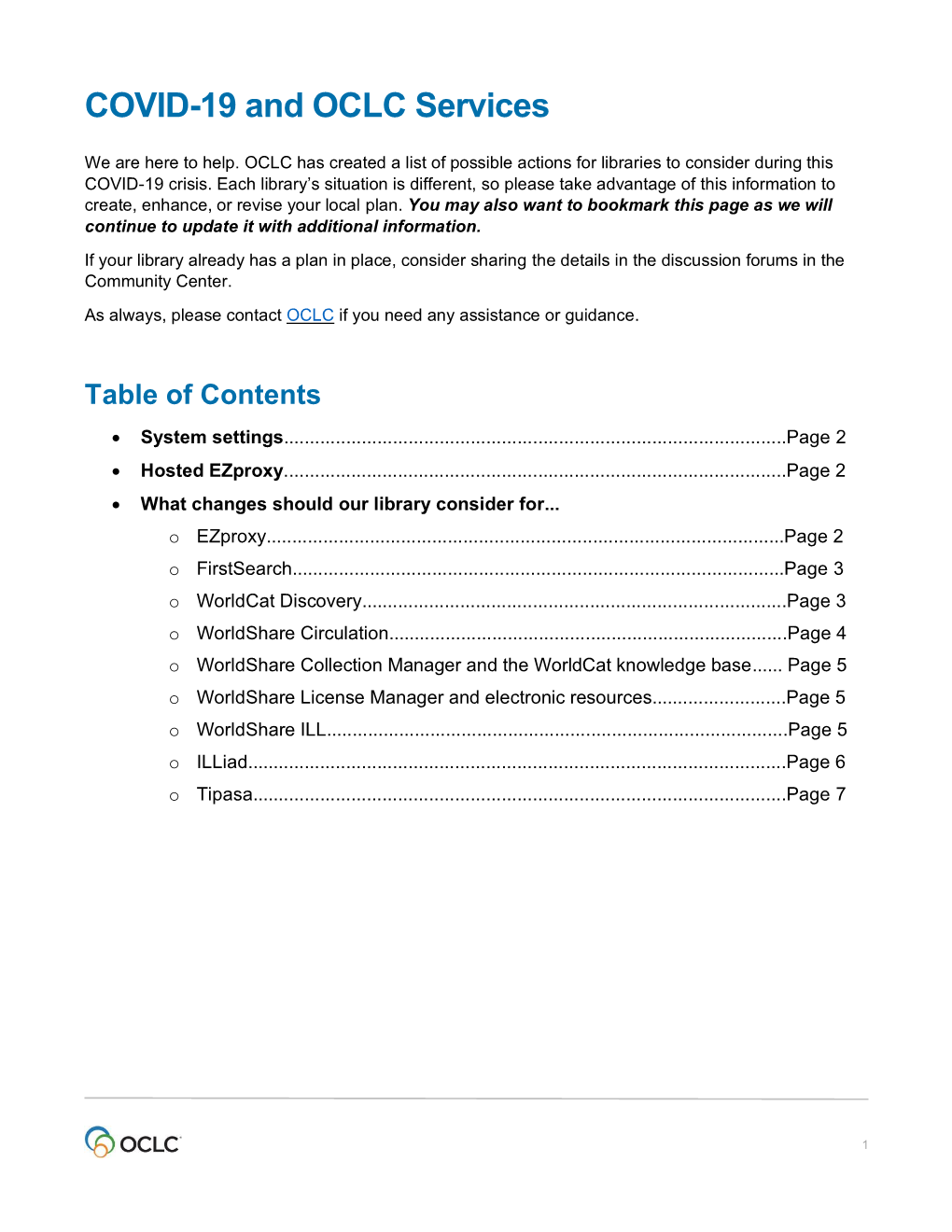 COVID-19 and OCLC Services