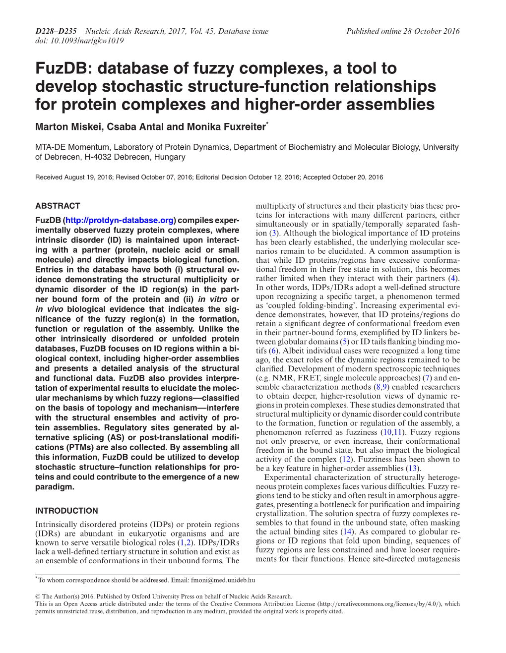 Database of Fuzzy Complexes, a Tool to Develop Stochastic Structure