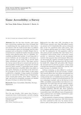 Game Accessibility: a Survey