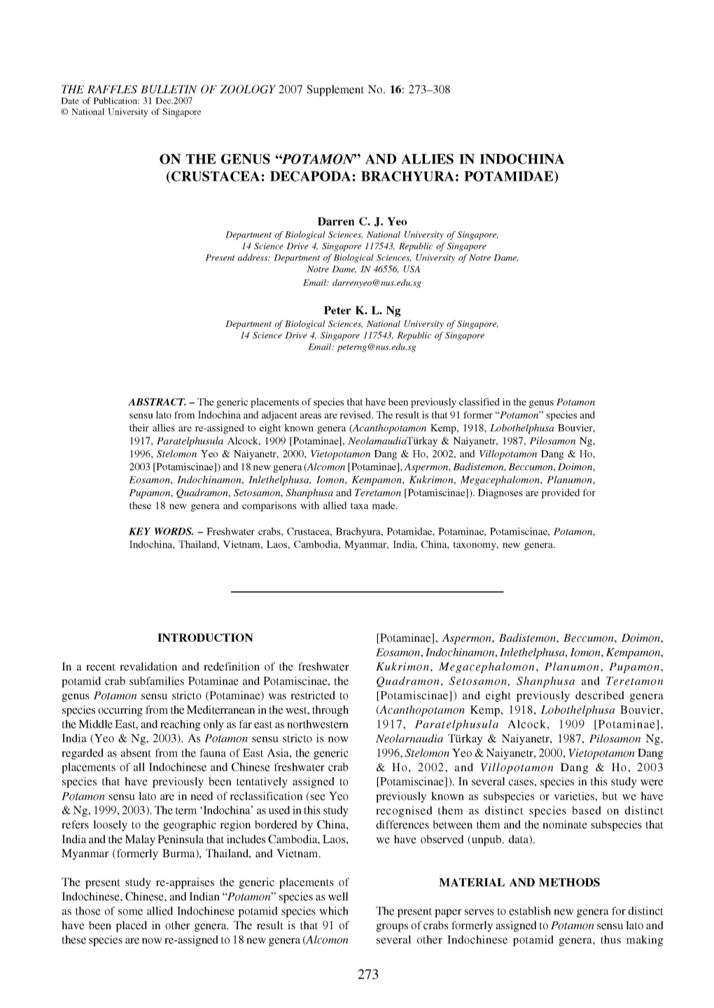 Potamon" and Allies in Indochina (Crustacea: Decapoda: Brachyura: Potamidae)