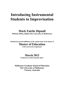 Introducing Instrumental Students to Improvisation 1