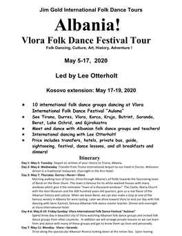 Albania! Vlora Folk Dance Festival Tour Folk Dancing, Culture, Art, History, Adventure !