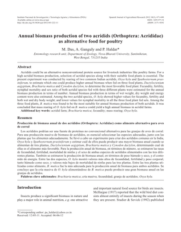 Annual Biomass Production of Two Acridids (Orthoptera: Acrididae) As Alternative Food for Poultry M