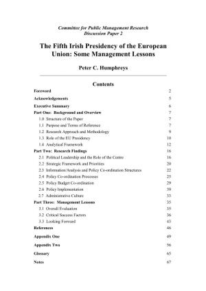 The Fifth Irish Presidency of the European Union: Some Management Lessons