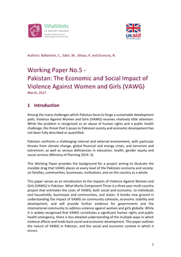 Working Paper No.5 - Pakistan: the Economic and Social Impact of Violence Against Women and Girls (VAWG) March, 2017