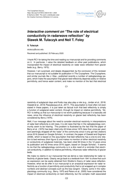 “The Role of Electrical Conductivity in Radarwave Reflection” by Slawek M