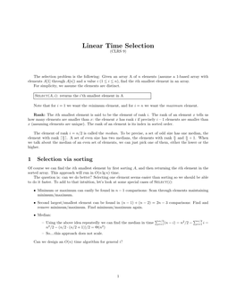 Linear Time Selection (CLRS 9)