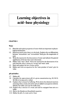 Learning Objectives in Acid-Base Physiology
