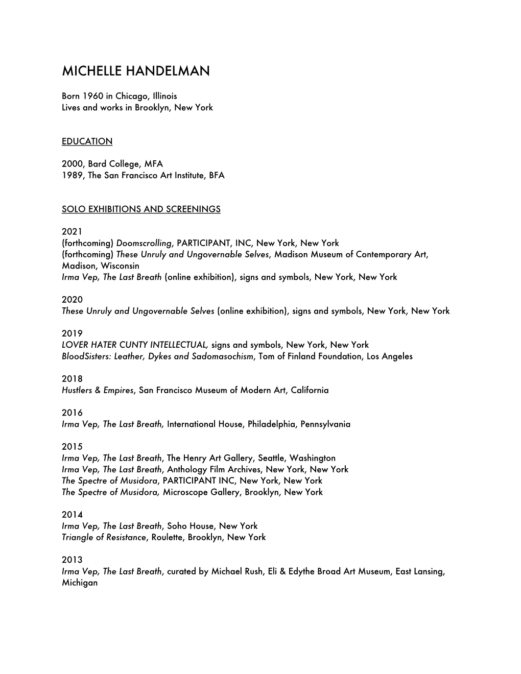 Michelle Handelman CV