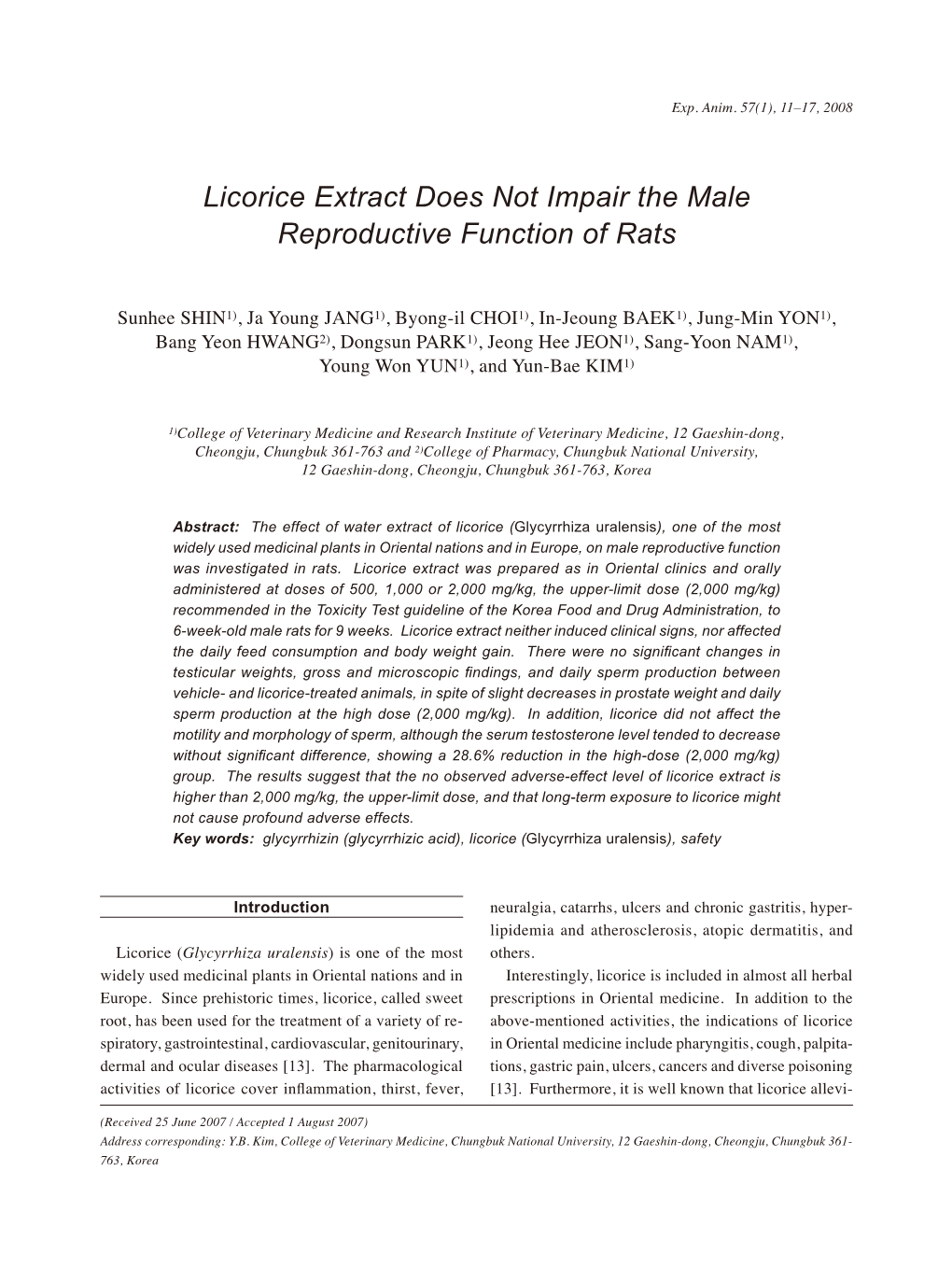 Licorice Extract Does Not Impair the Male Reproductive Function of Rats