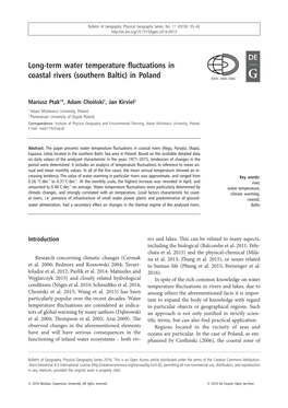 Long-Term Water Temperature Fluctuations in Coastal Rivers (Southern Baltic) in Poland ISSN 2080-7686