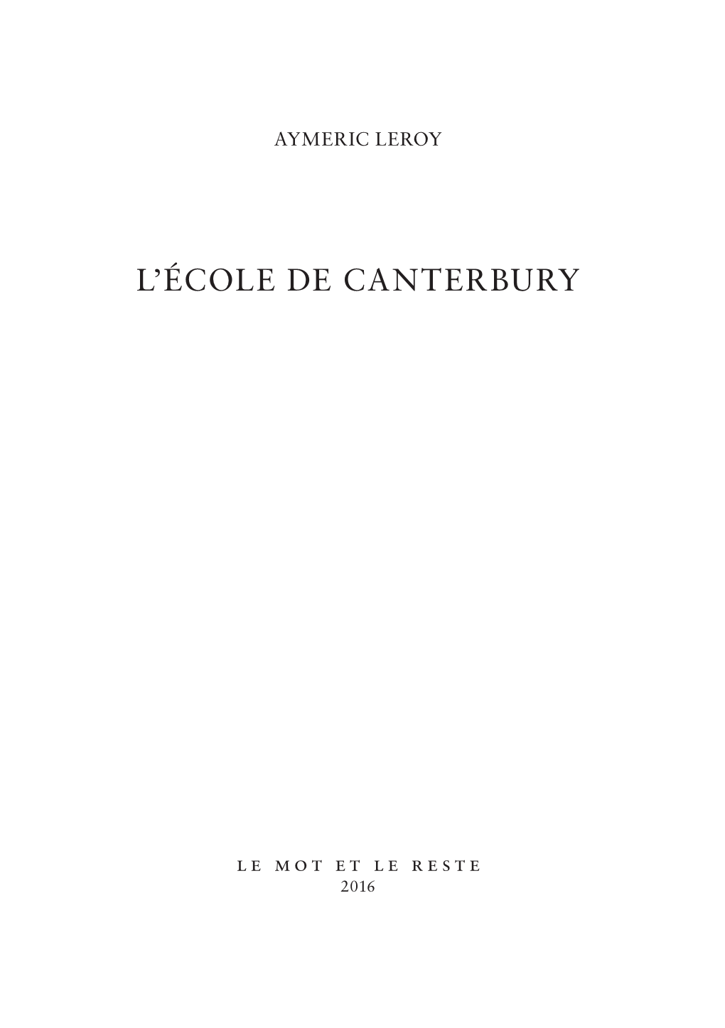 L'école De Canterbury