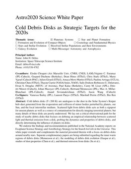 Astro2020 Science White Paper Cold Debris Disks As Strategic Targets for the 2020S