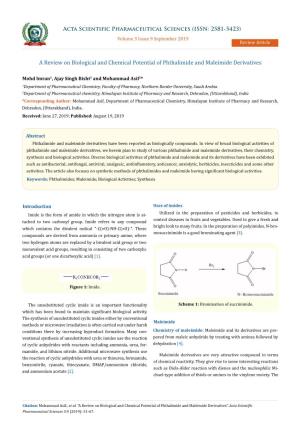 A Review on Biological and Chemical Potential of Phthalimide and Maleimide Derivatives