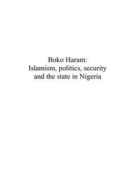 Boko Haram: Islamism, Politics, Security and the State in Nigeria