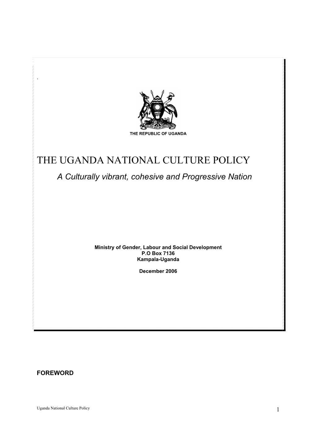The Uganda National Culture Policy