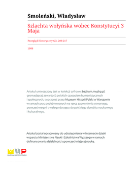 Szlachta Wołyńska Wobec Konstytacyi 3 Maja J)